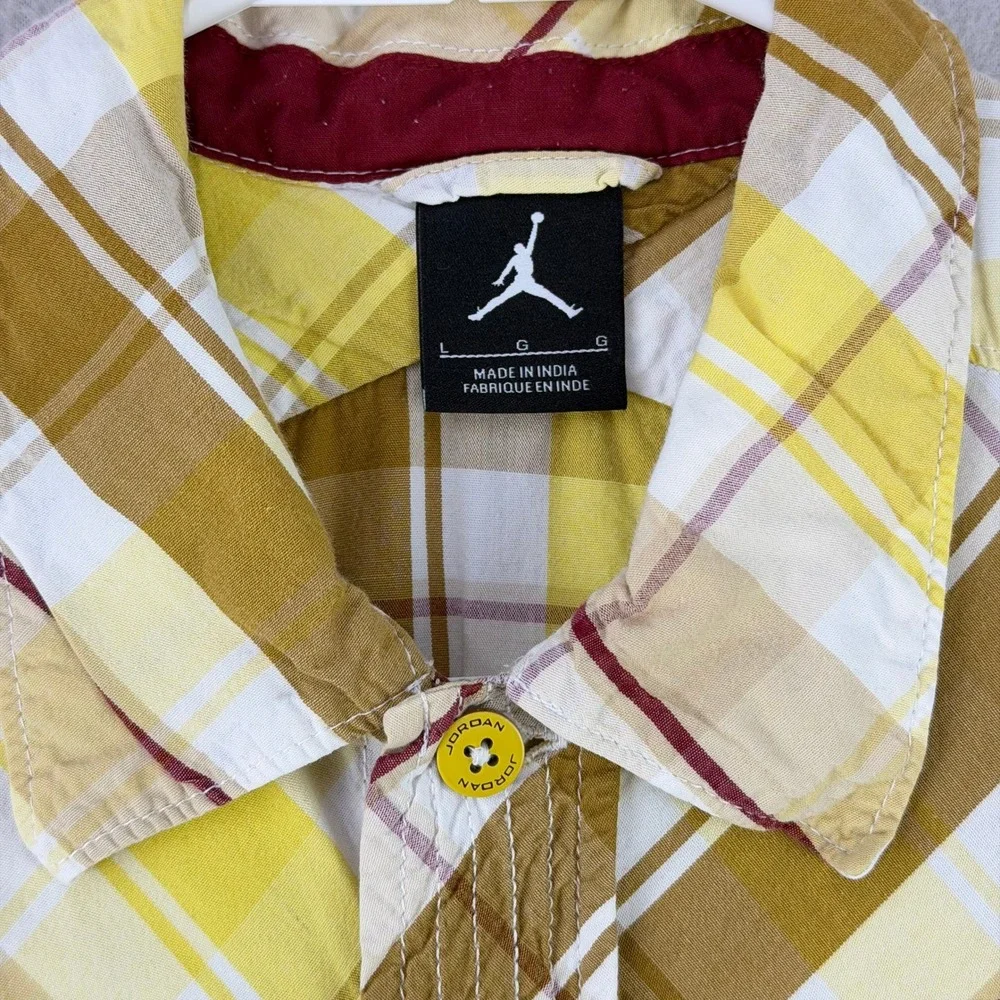 Jordan Jumpman Shirt Mens Large Yellow Plaid Short Sleeve Roll Tab Button Up Y2K